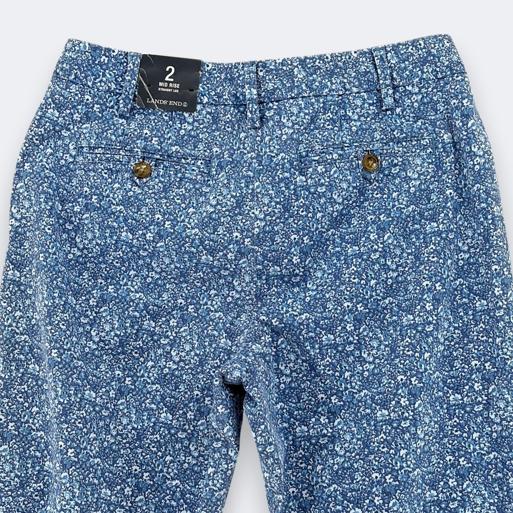 Lands' End Women Floral Ditsy Print Straight Leg Pants 2 Blue Mid Rise Preppy - Picture 4 of 11